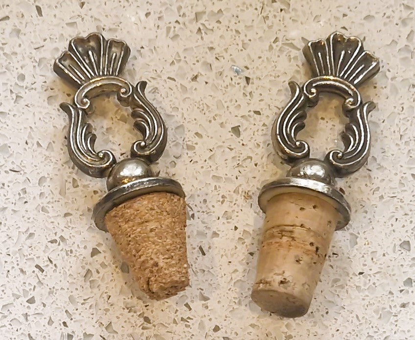 Vintage Cut Glass Wine Decanters: Art Deco Silver Pewter, Matching Pair of WIne Decanters, Italian, Vintage, Rare