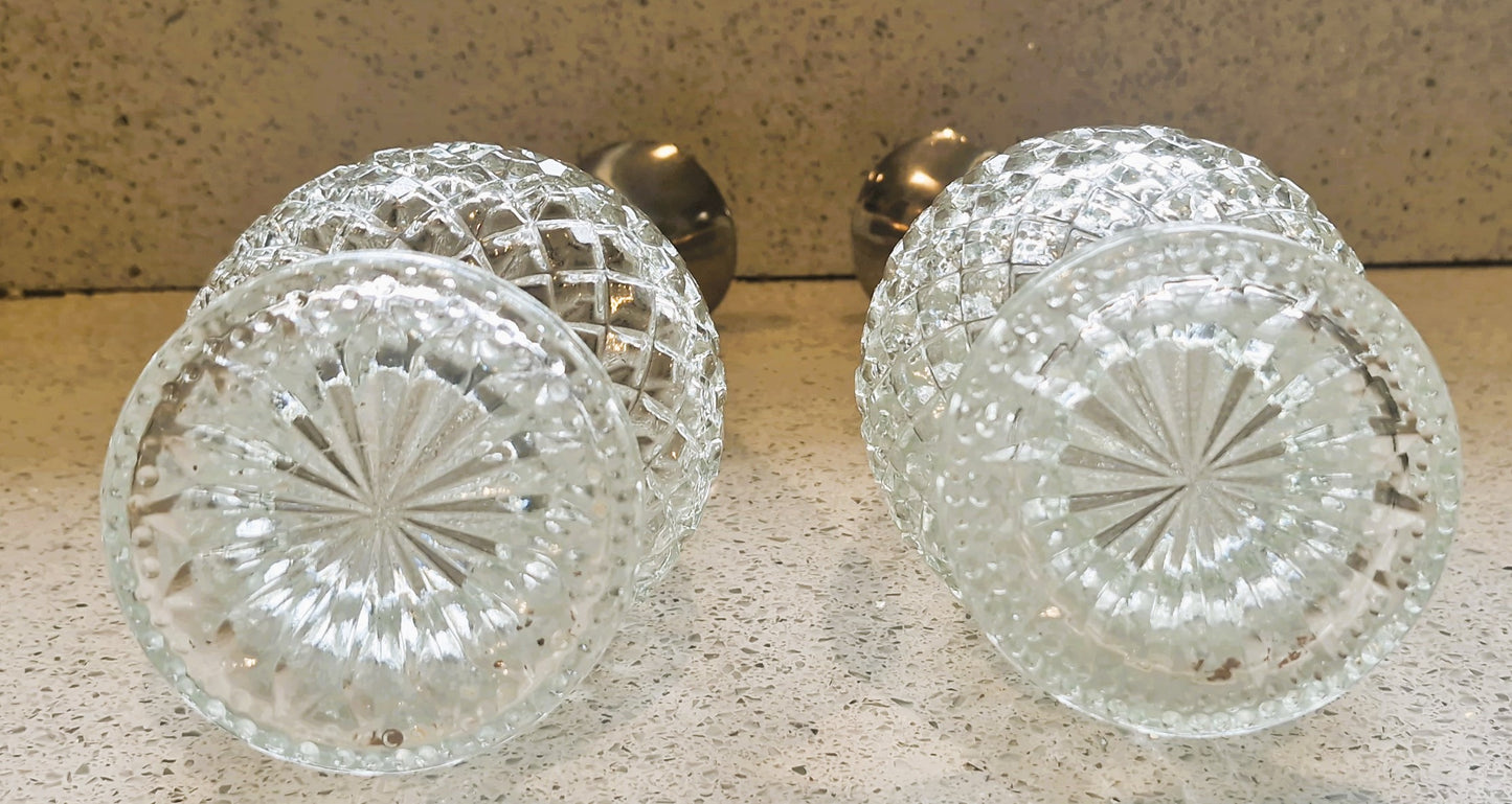 Vintage Cut Glass Wine Decanters: Art Deco Silver Pewter, Matching Pair of WIne Decanters, Italian, Vintage, Rare