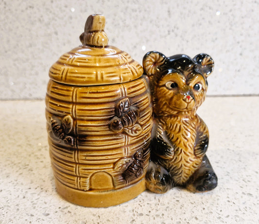 Vintage Honey Bear Honey Pot, with Bees, Honey Miel, Mid century, Honey Pot, Bee Hive , Honey Bear