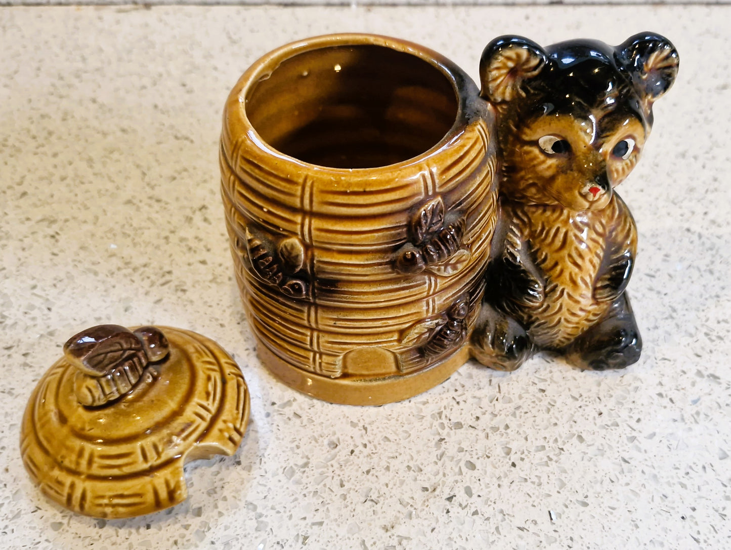 Vintage Honey Bear Honey Pot, with Bees, Honey Miel, Mid century, Honey Pot, Bee Hive , Honey Bear