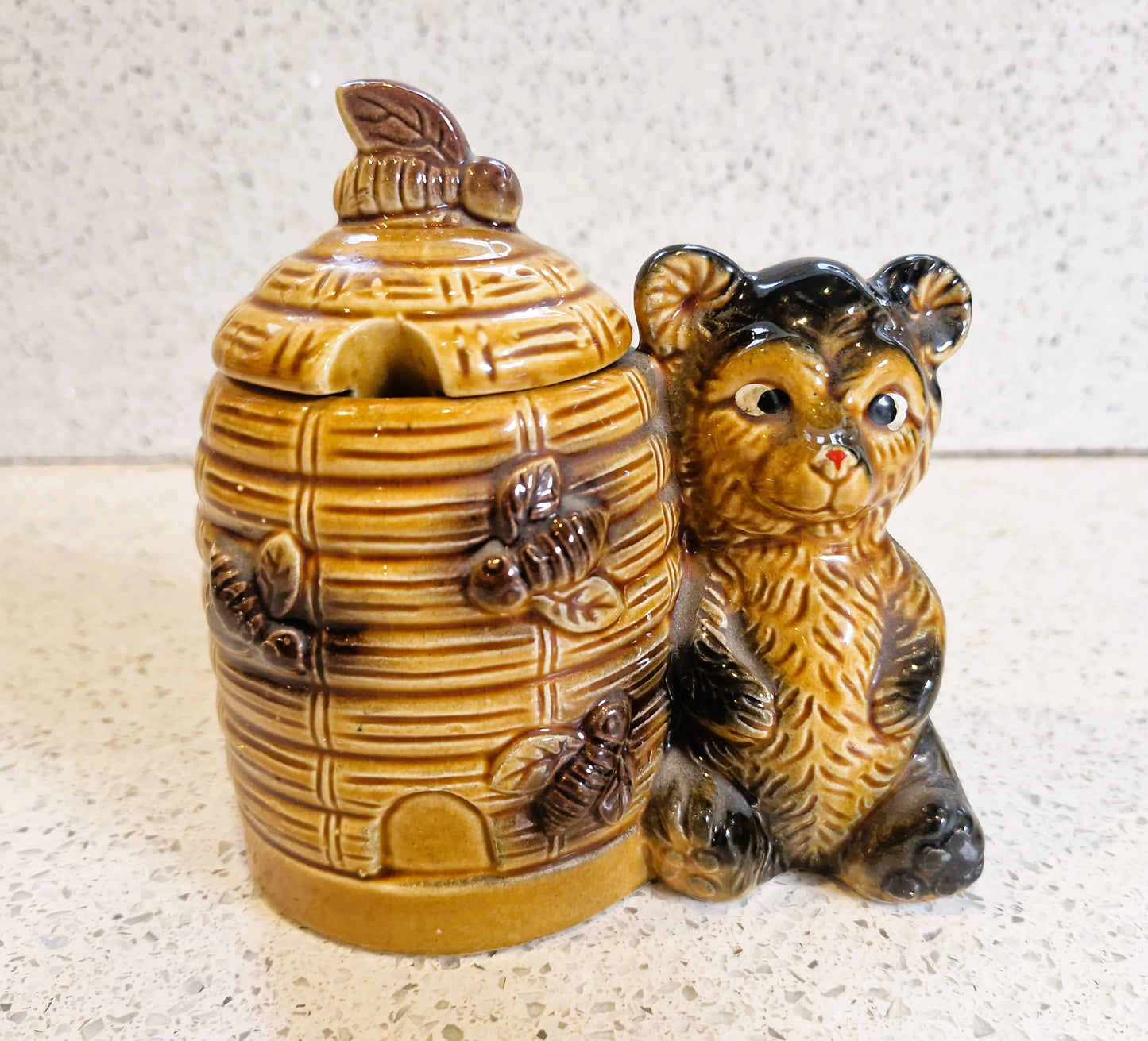 Vintage Honey Bear Honey Pot, with Bees, Honey Miel, Mid century, Honey Pot, Bee Hive , Honey Bear