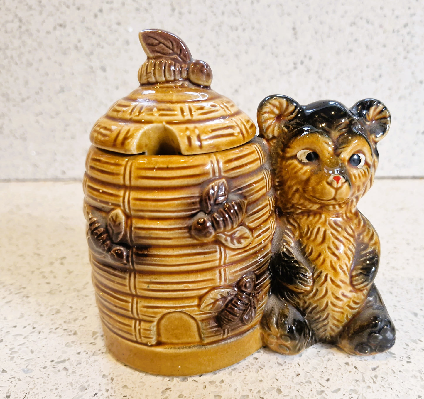 Vintage Honey Bear Honey Pot, with Bees, Honey Miel, Mid century, Honey Pot, Bee Hive , Honey Bear