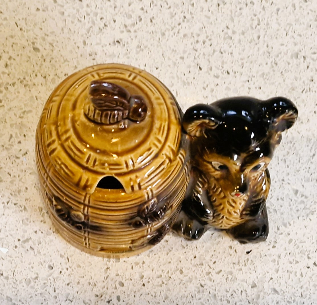 Vintage Honey Bear Honey Pot, with Bees, Honey Miel, Mid century, Honey Pot, Bee Hive , Honey Bear