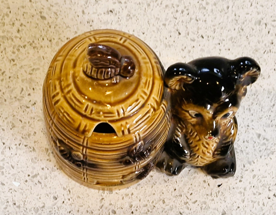 Vintage Honey Bear Honey Pot, with Bees, Honey Miel, Mid century, Honey Pot, Bee Hive , Honey Bear