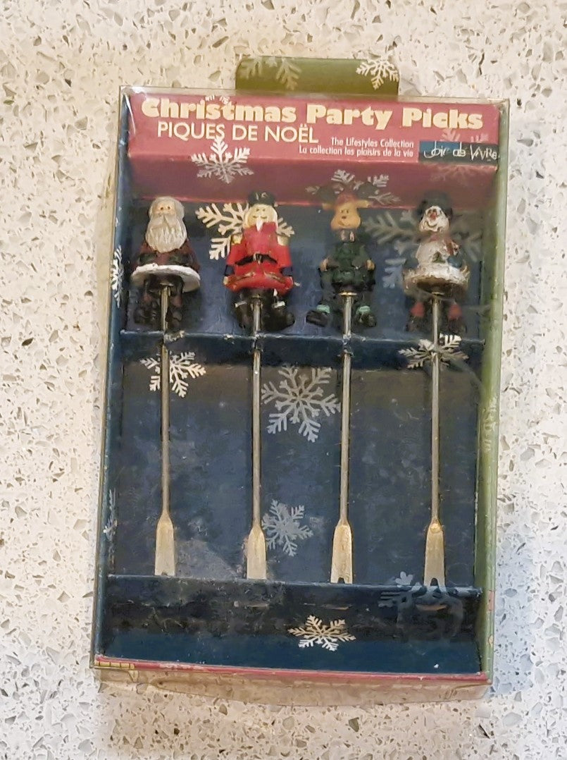 Vintage Christmas Party Picks, Xmas, Christas, Vintage Christmas Decorations, Cocktail Forks, Pickel Forks