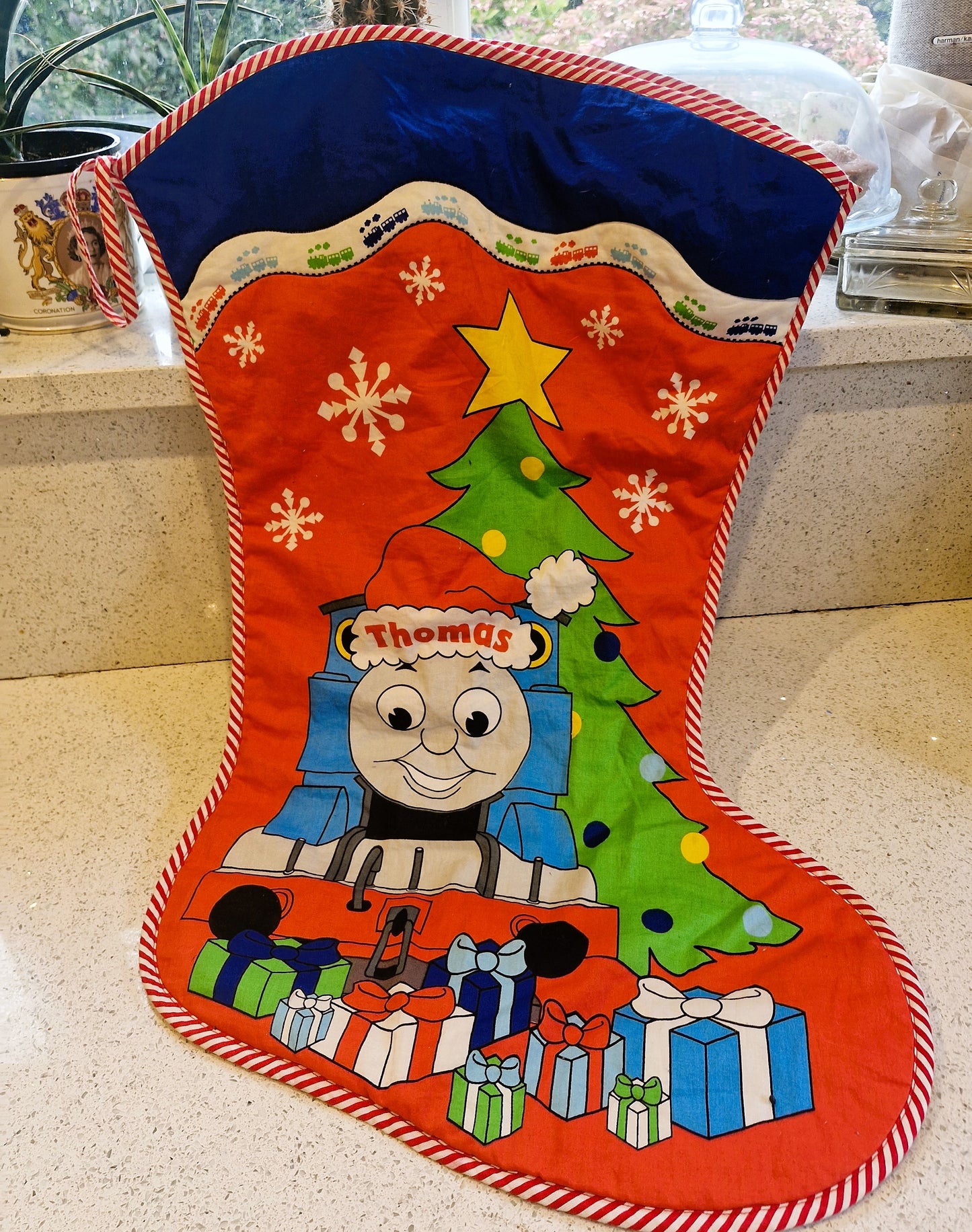 Thomas The Tank Engine Christmas Stocking, Vintage, Handmade Christmas Stocking,  Christmas, Xmas, Stocking, Kitsch, Quirky, Santa, Father Christmas