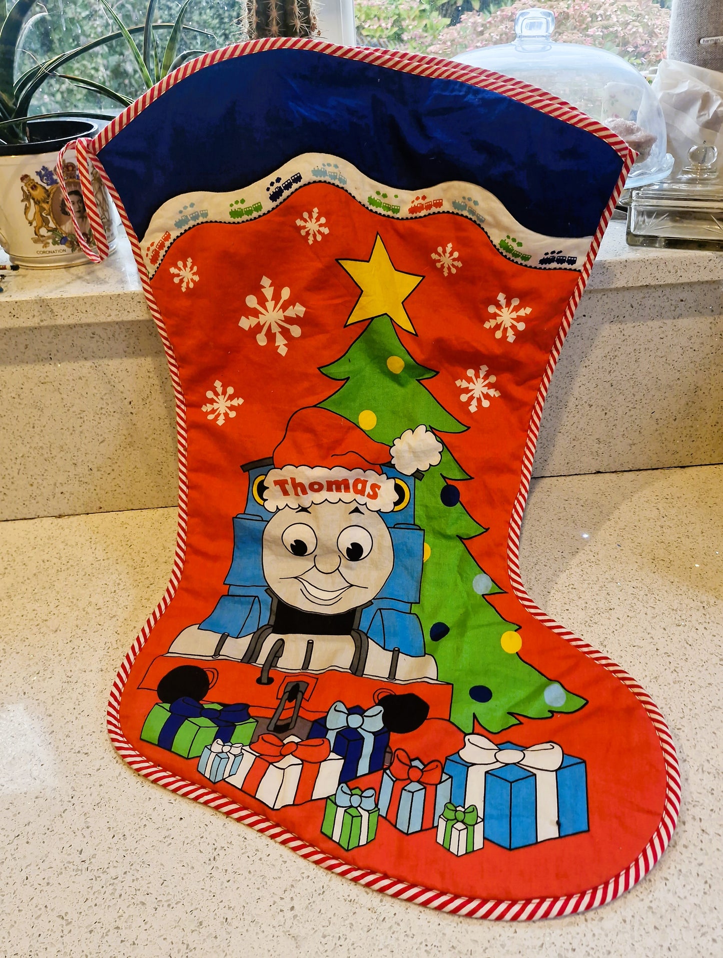 Thomas The Tank Engine Christmas Stocking, Vintage, Handmade Christmas Stocking,  Christmas, Xmas, Stocking, Kitsch, Quirky, Santa, Father Christmas