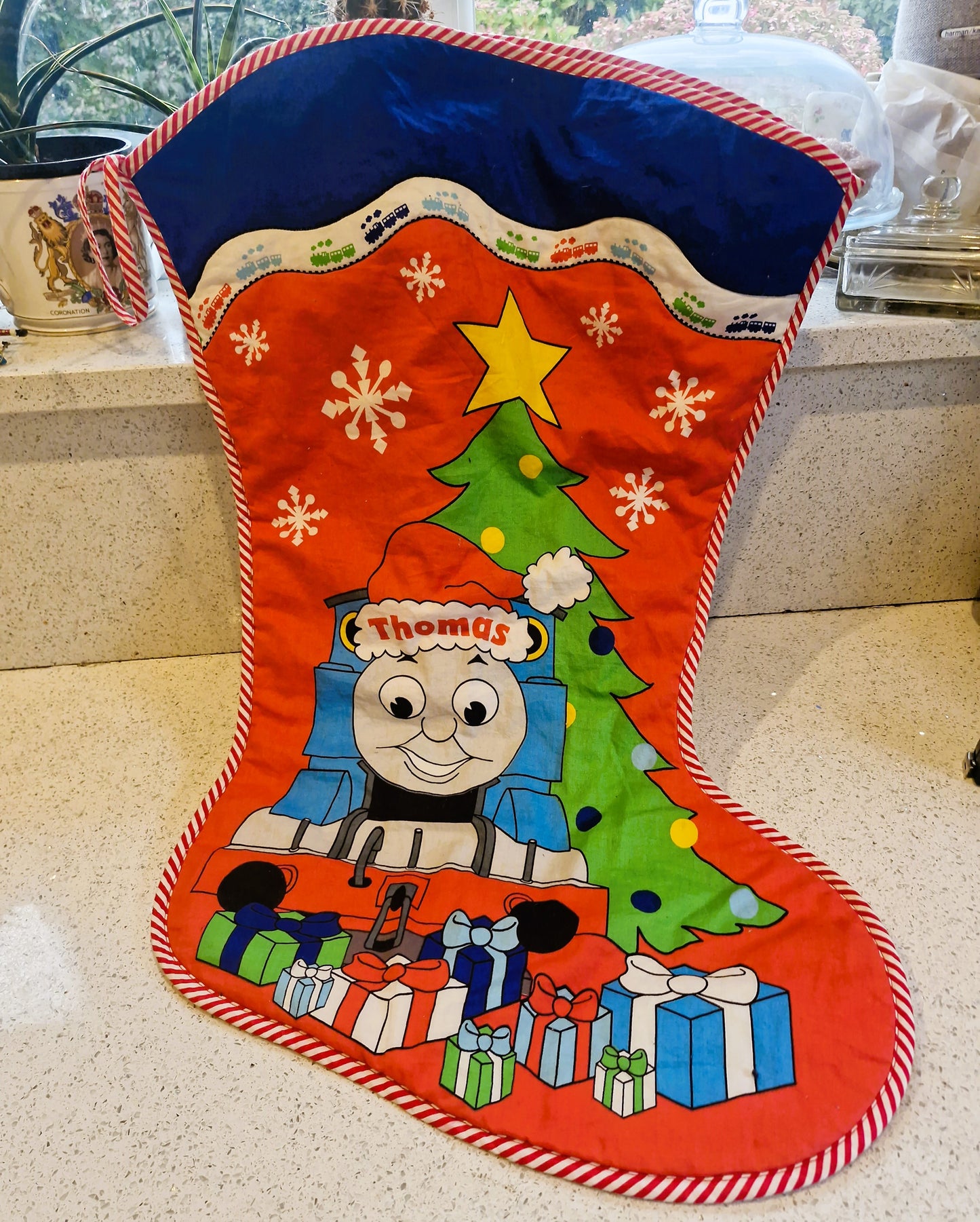 Thomas The Tank Engine Christmas Stocking, Vintage, Handmade Christmas Stocking,  Christmas, Xmas, Stocking, Kitsch, Quirky, Santa, Father Christmas