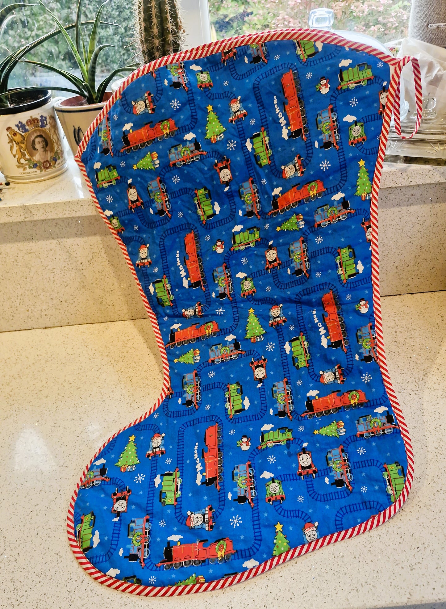 Thomas The Tank Engine Christmas Stocking, Vintage, Handmade Christmas Stocking,  Christmas, Xmas, Stocking, Kitsch, Quirky, Santa, Father Christmas