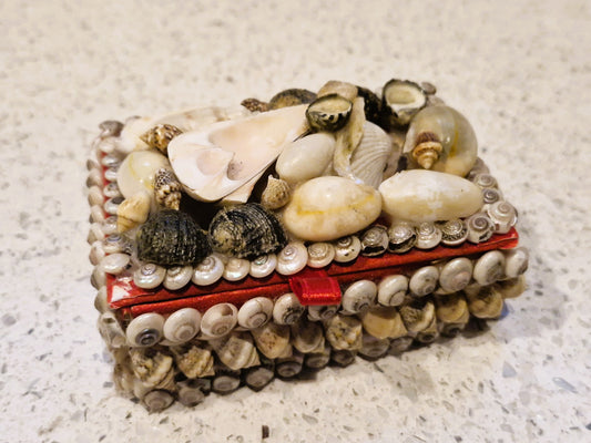 Shell Covered Jewellery Box, Vintage Sea Shell Box, Shell Trinket Box, Sea Shells, small