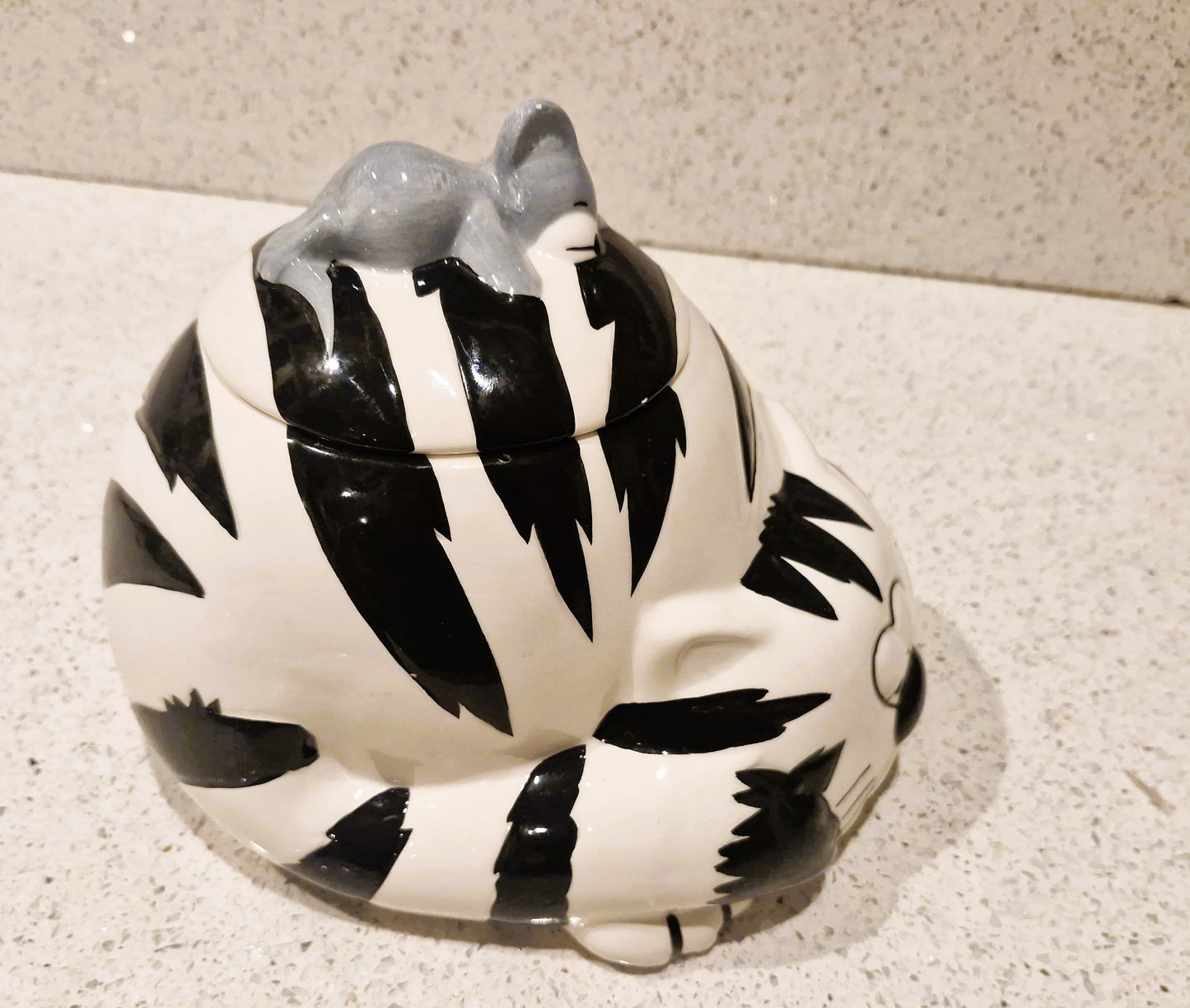 Vintage Kitsch Ceramic Cat Cookie Jar: Black and White