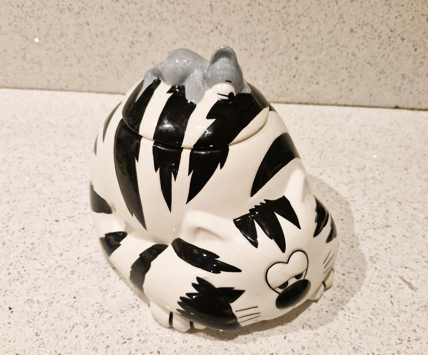 Vintage Kitsch Ceramic Cat Cookie Jar: Black and White