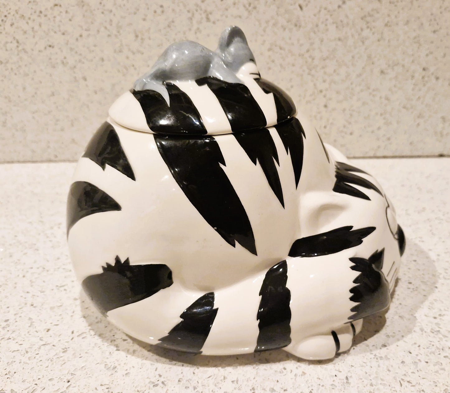 Vintage Kitsch Ceramic Cat Cookie Jar: Black and White