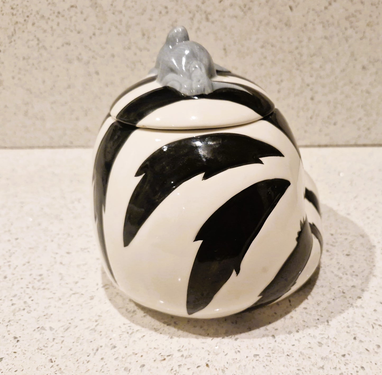 Vintage Kitsch Ceramic Cat Cookie Jar: Black and White