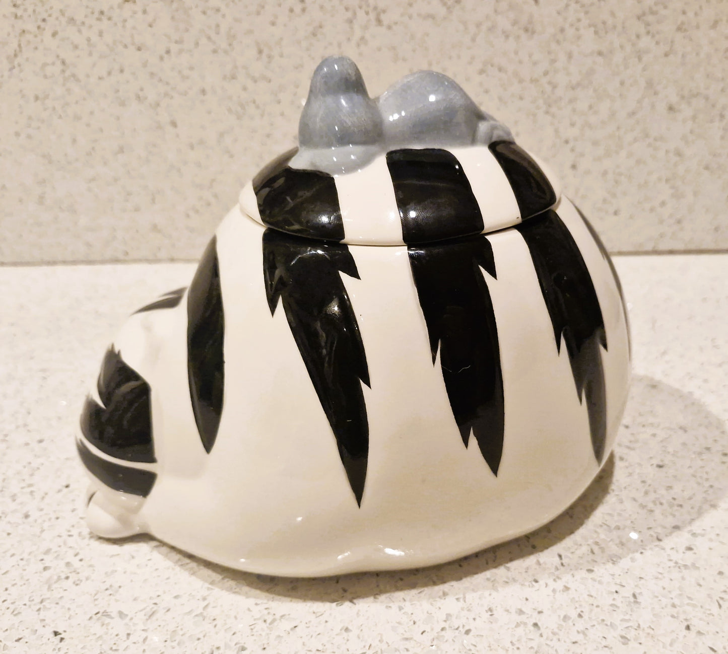 Vintage Kitsch Ceramic Cat Cookie Jar: Black and White