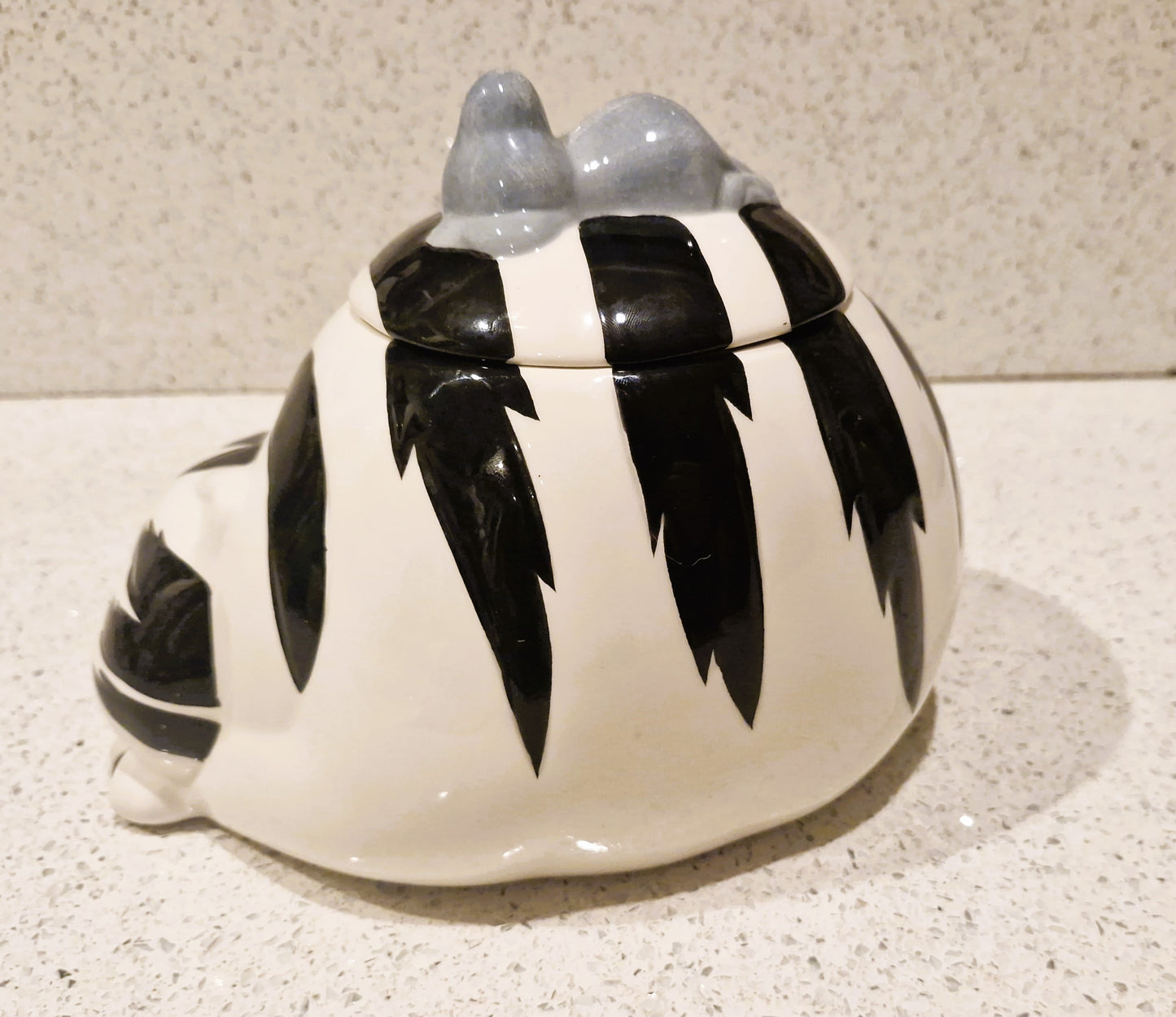 Vintage Kitsch Ceramic Cat Cookie Jar: Black and White