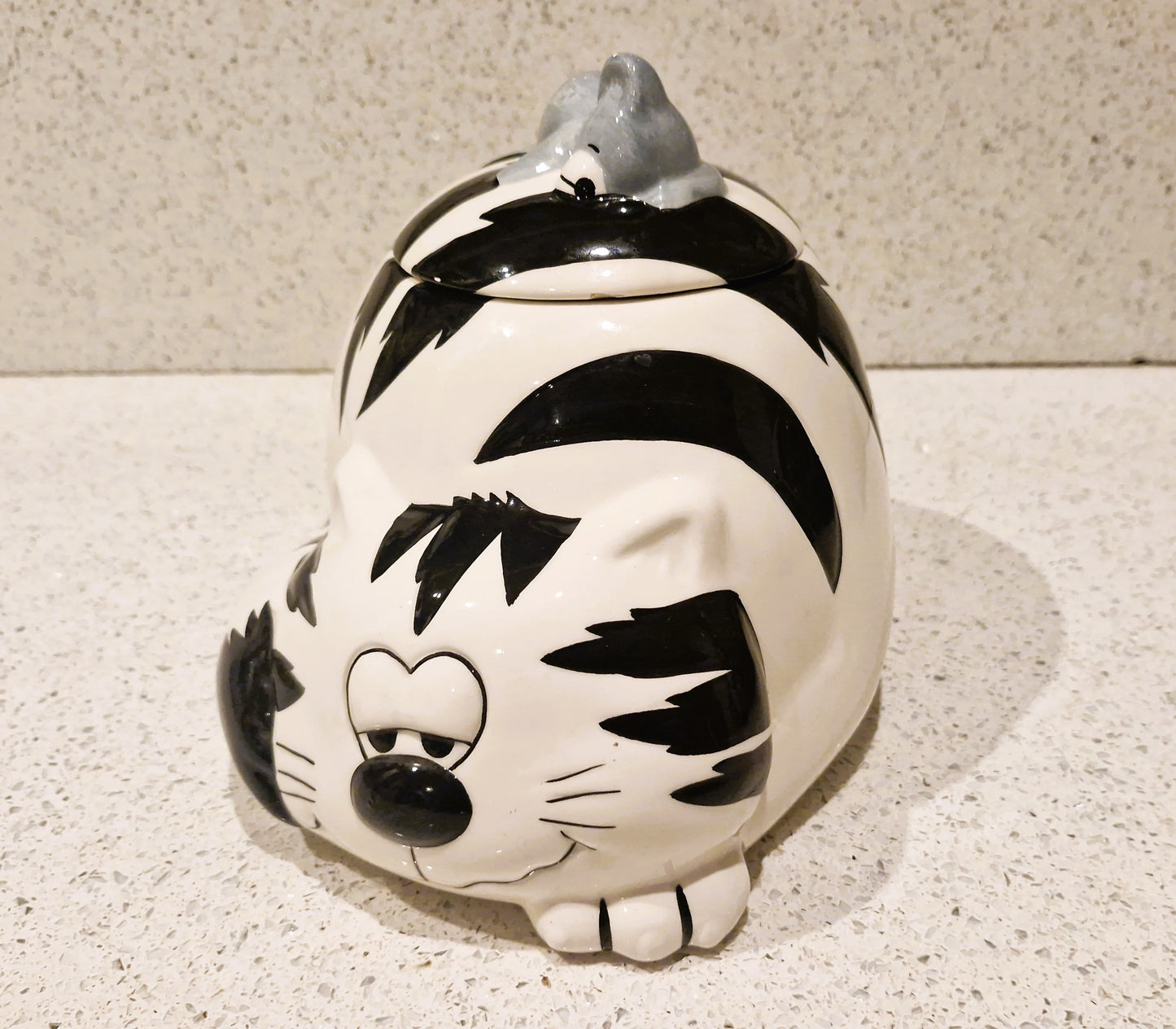 Vintage Kitsch Ceramic Cat Cookie Jar: Black and White