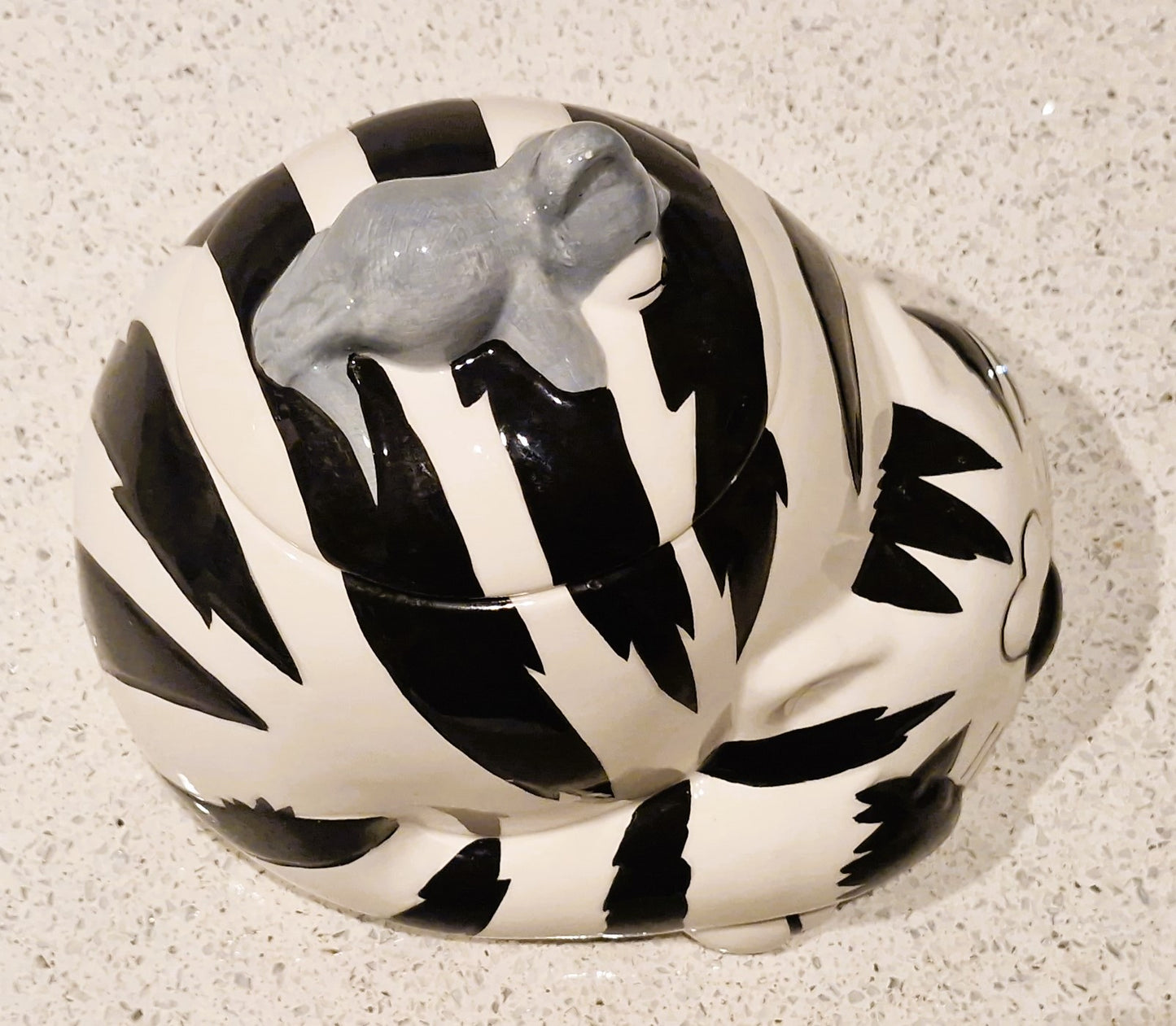 Vintage Kitsch Ceramic Cat Cookie Jar: Black and White