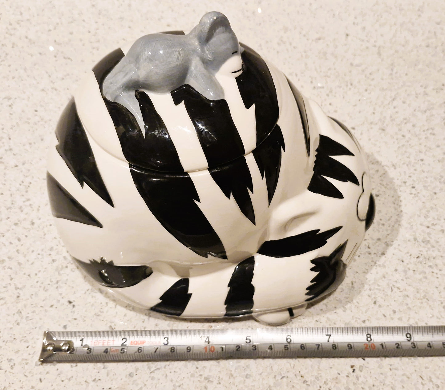 Vintage Kitsch Ceramic Cat Cookie Jar: Black and White