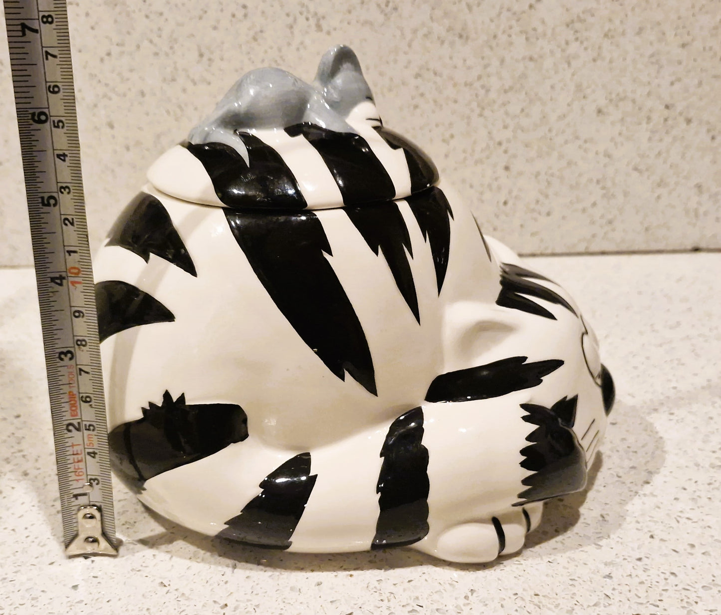Vintage Kitsch Ceramic Cat Cookie Jar: Black and White