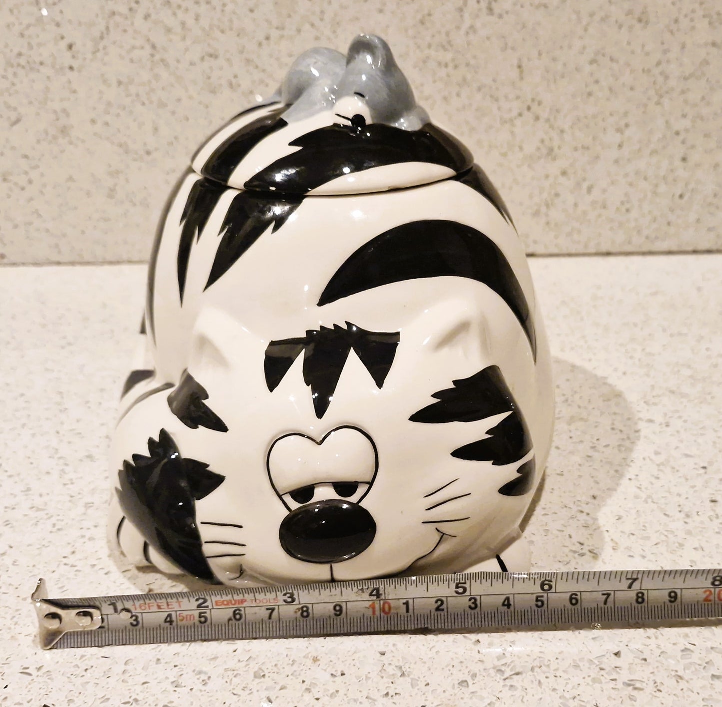 Vintage Kitsch Ceramic Cat Cookie Jar: Black and White