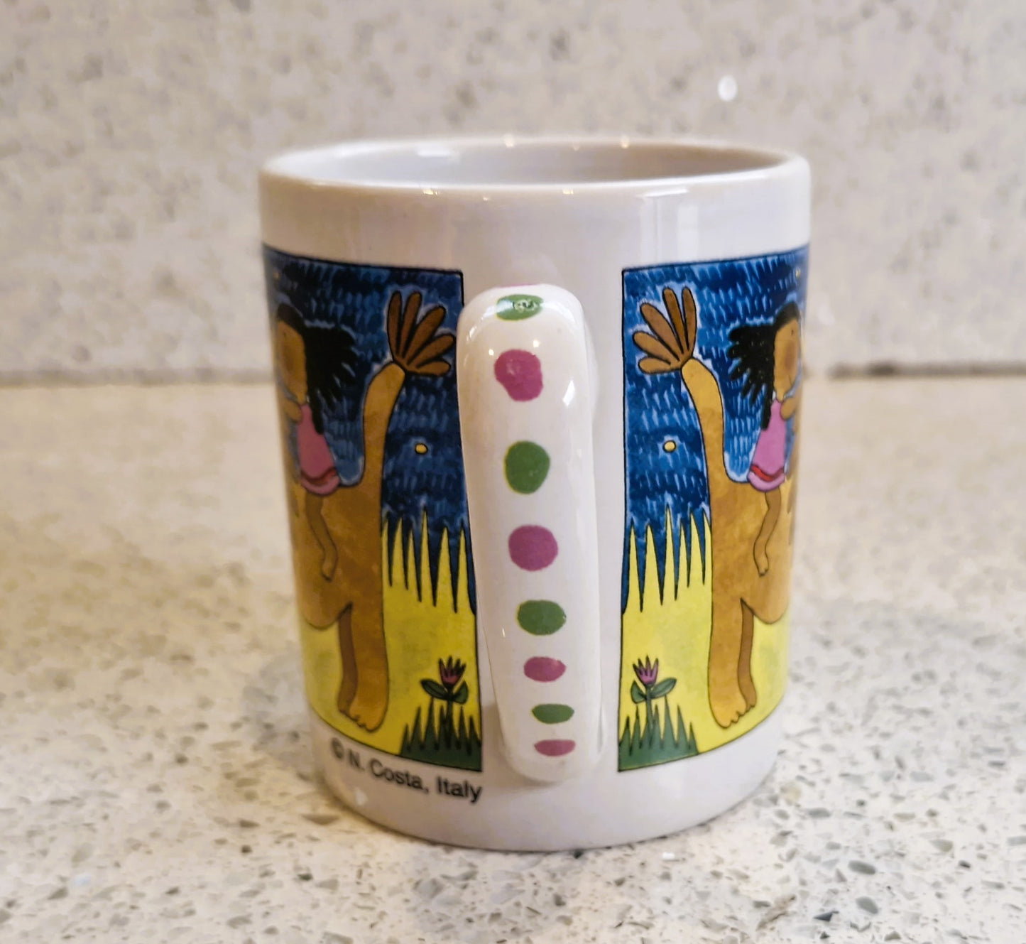 Vintage childrens mug: Lion and Girl, Unicef, N. Costa, Italy
