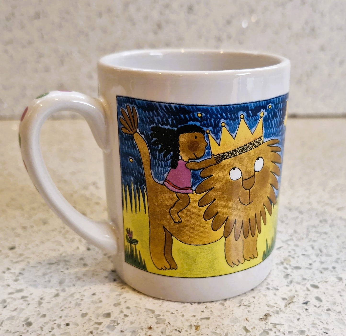 Vintage childrens mug: Lion and Girl, Unicef, N. Costa, Italy