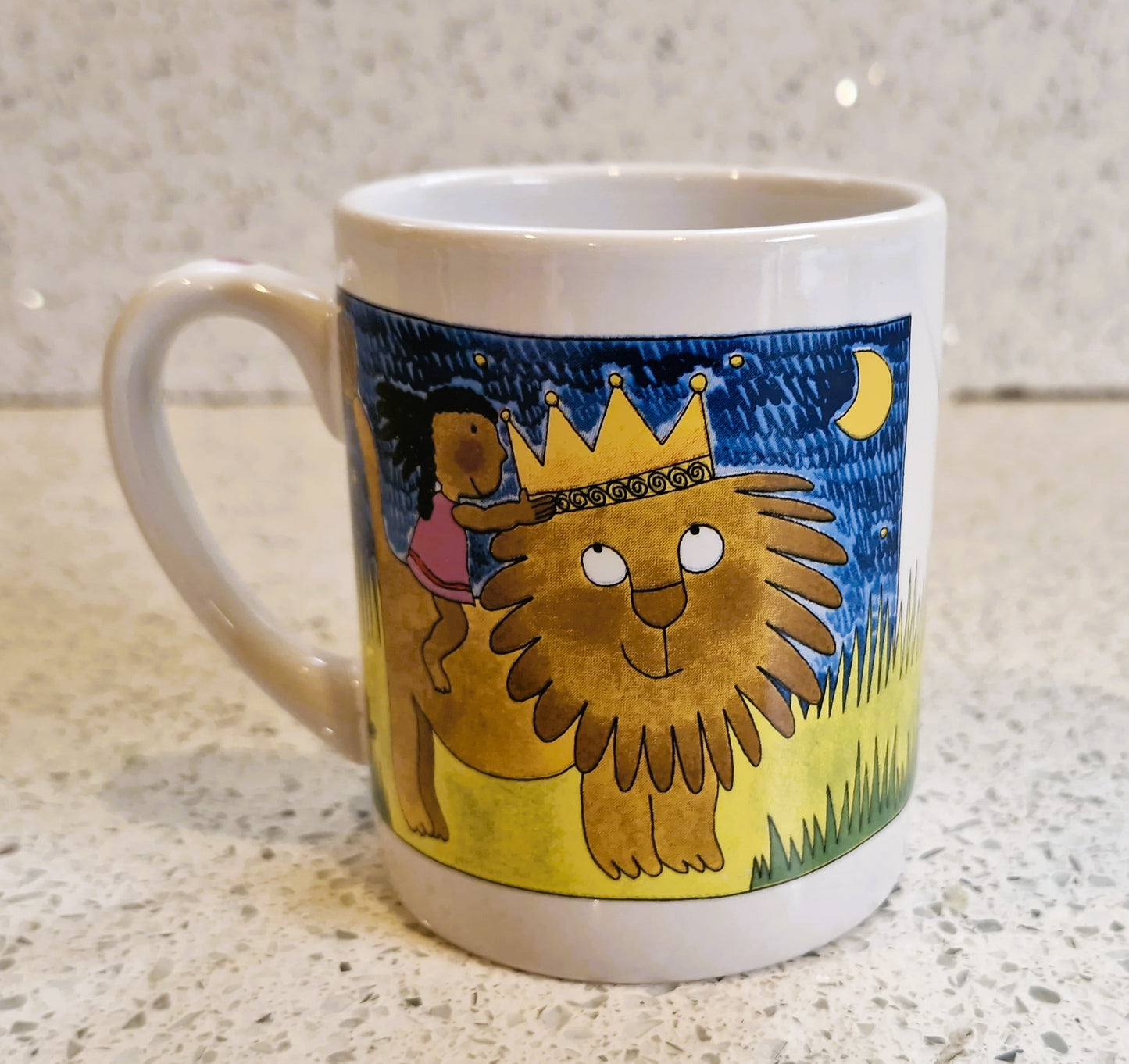 Vintage childrens mug: Lion and Girl, Unicef, N. Costa, Italy