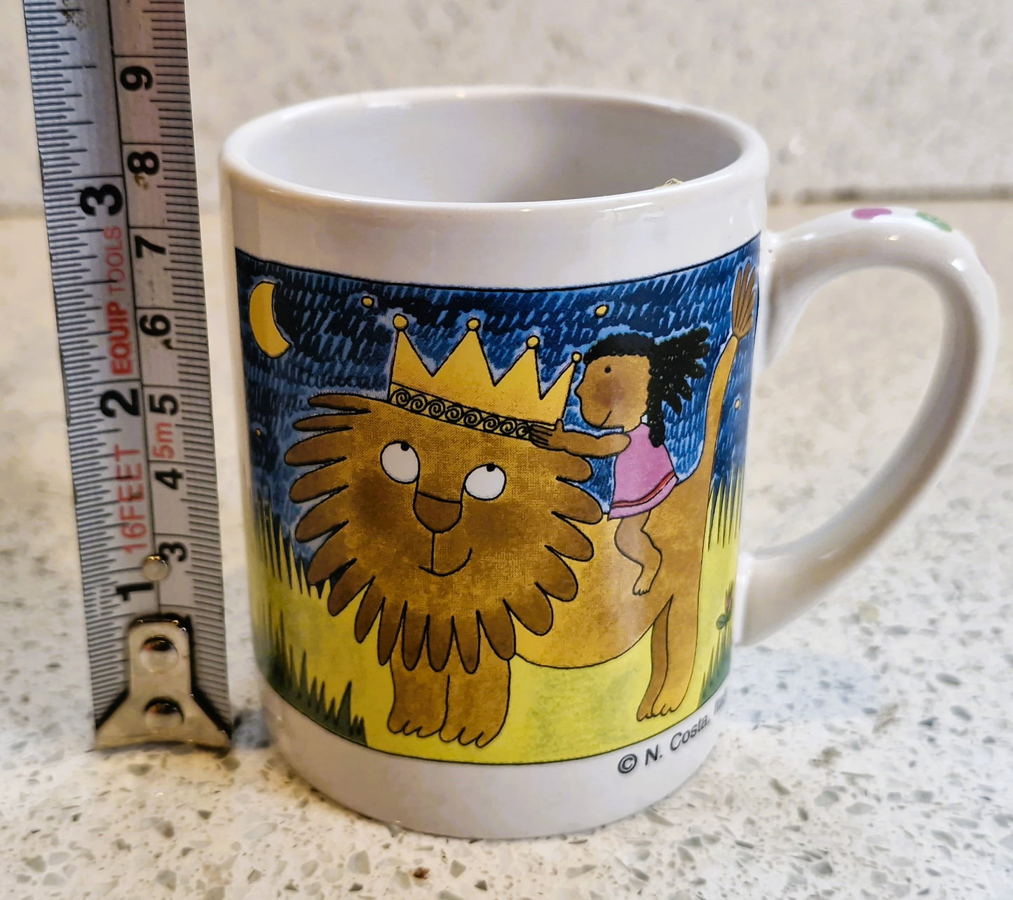 Vintage childrens mug: Lion and Girl, Unicef, N. Costa, Italy