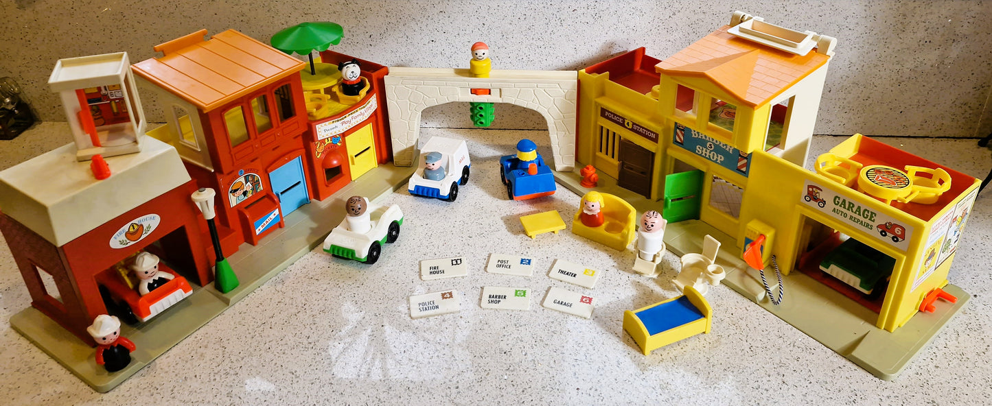 Fisher Price Village, Fisher Price, Vintage, Main street, HUGE Set, Vintage Fisher Price Toys, Boxed