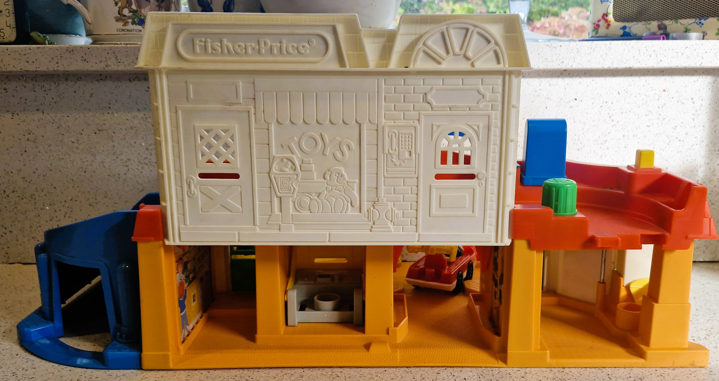 Vintage Fisher Price Main Street Set: Little People Town w/ Vehicles & Figures - BOXED