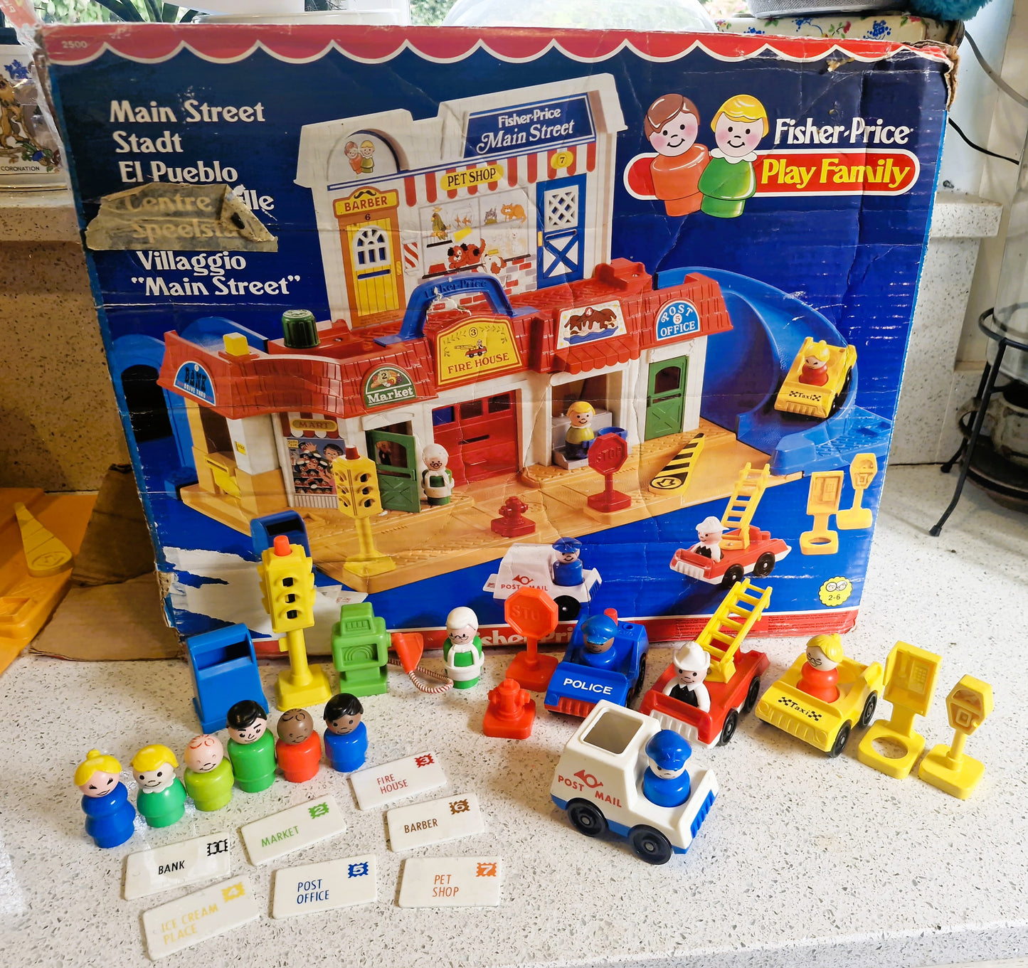 Vintage Fisher Price Main Street Set: Little People Town w/ Vehicles & Figures - BOXED