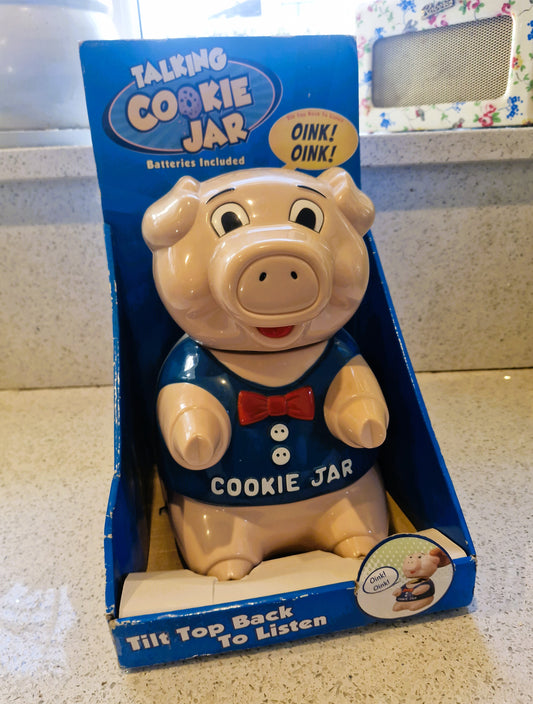BOXED, Vintage Pig Cookie Jar: Novelty Oinking Sound, 10 Inches, Never used, Immaculate