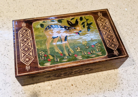 Vintage Wooden Box with Deer on: 196s Bambi, Deer, Kitsch, Quirky