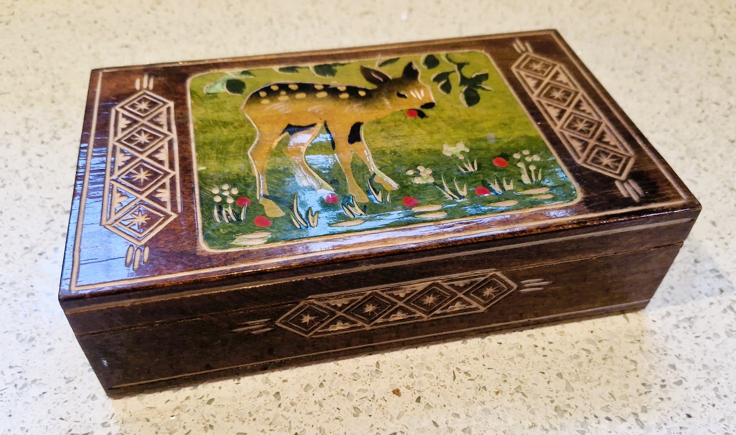 Vintage Wooden Box with Deer on: 196s Bambi, Deer, Kitsch, Quirky