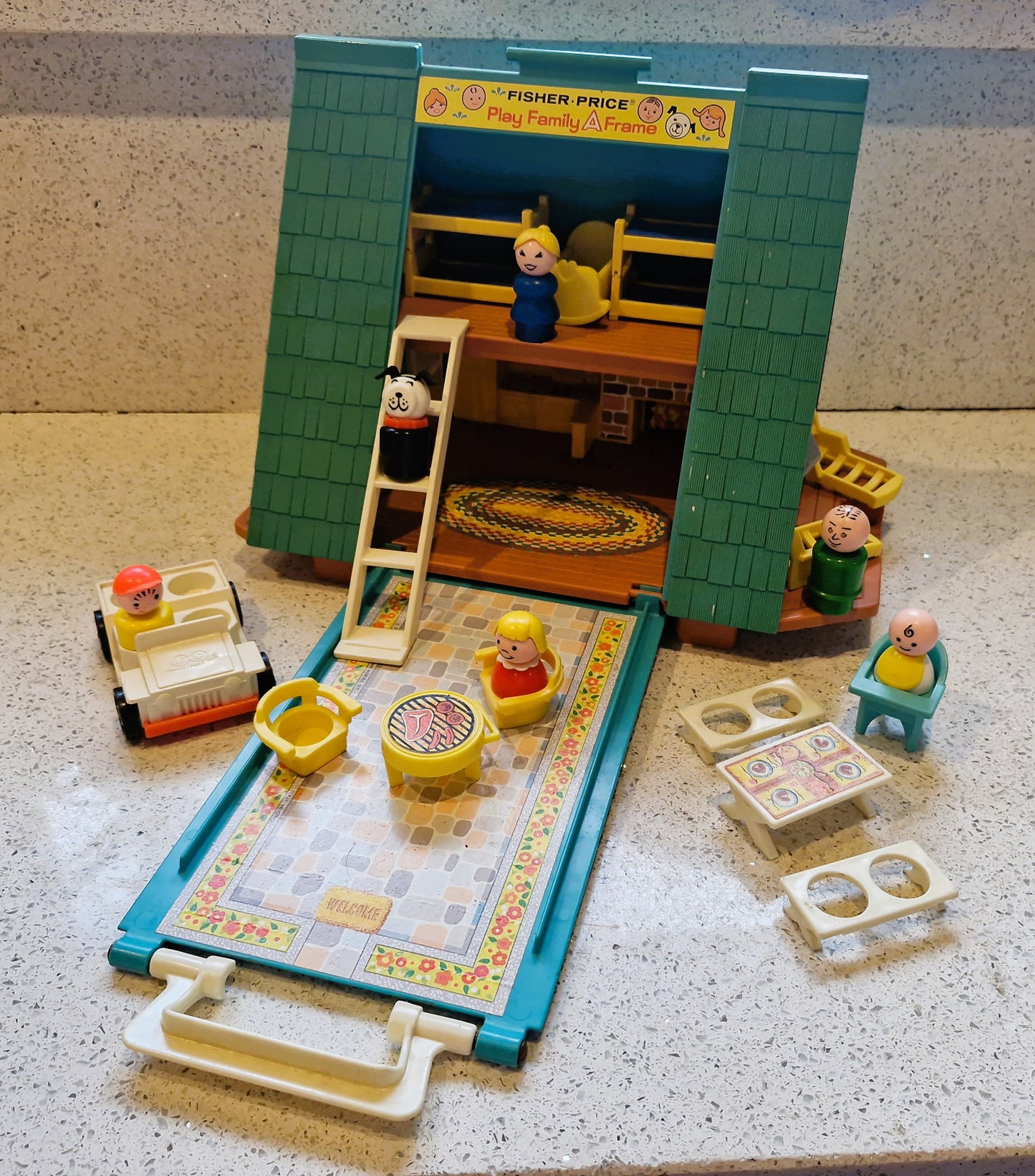 Fisher-Price Play Family A frame House,  Fisher-Price Play Family Camper Van, Complete, Vintage Fisher Price Toys, 70s Fisher Price Little People