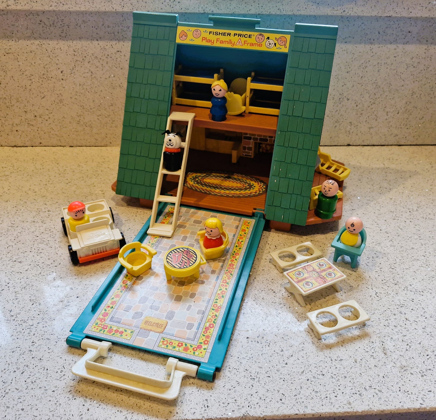 Fisher-Price Play Family A frame House,  Fisher-Price Play Family Camper Van, Complete, Vintage Fisher Price Toys, 70s Fisher Price Little People