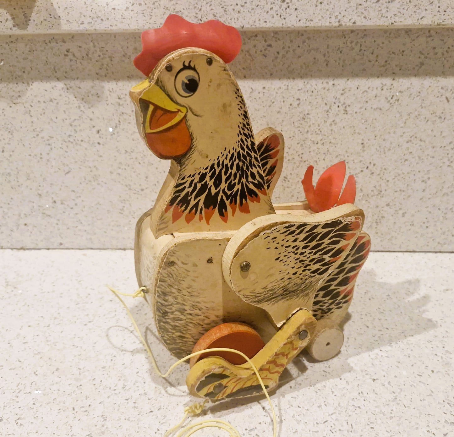 Cackling Hen by Fisher Price #120: Vintage Fisher Price Toys, chicken, Wooden, pull along toy, 1950s Fisher Price