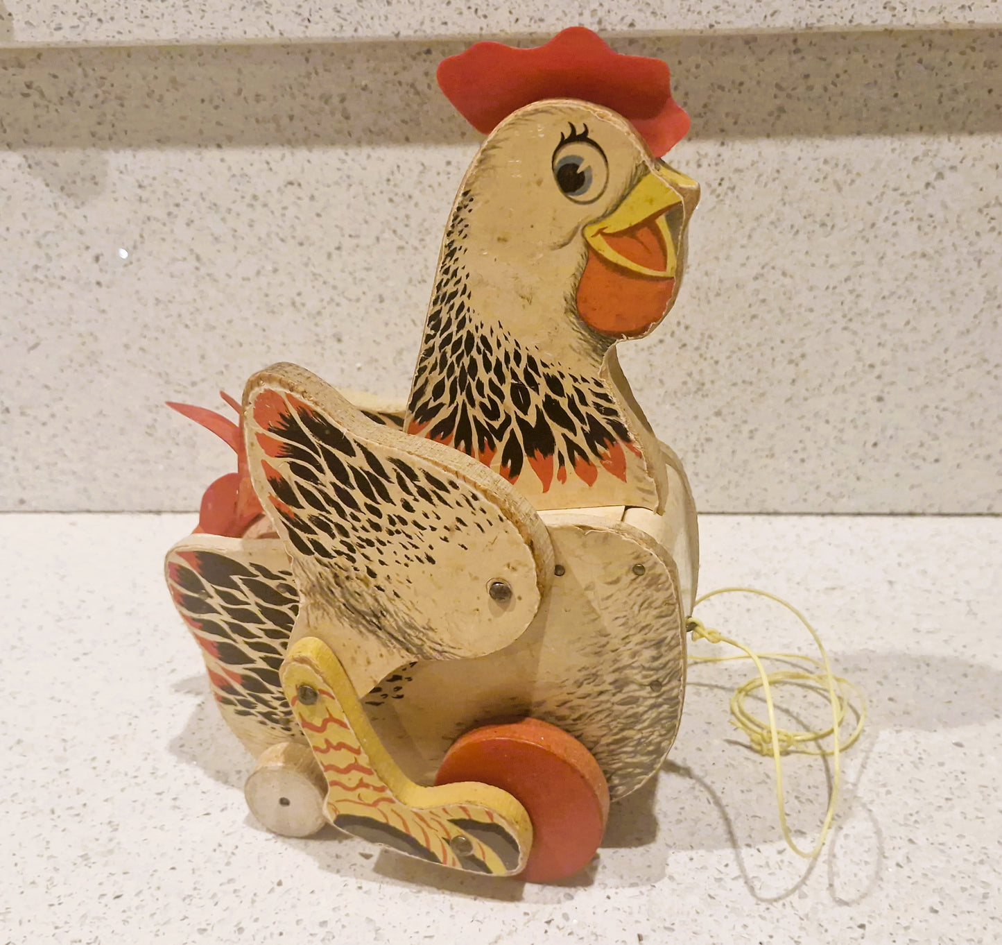 Cackling Hen by Fisher Price #120: Vintage Fisher Price Toys, chicken, Wooden, pull along toy, 1950s Fisher Price