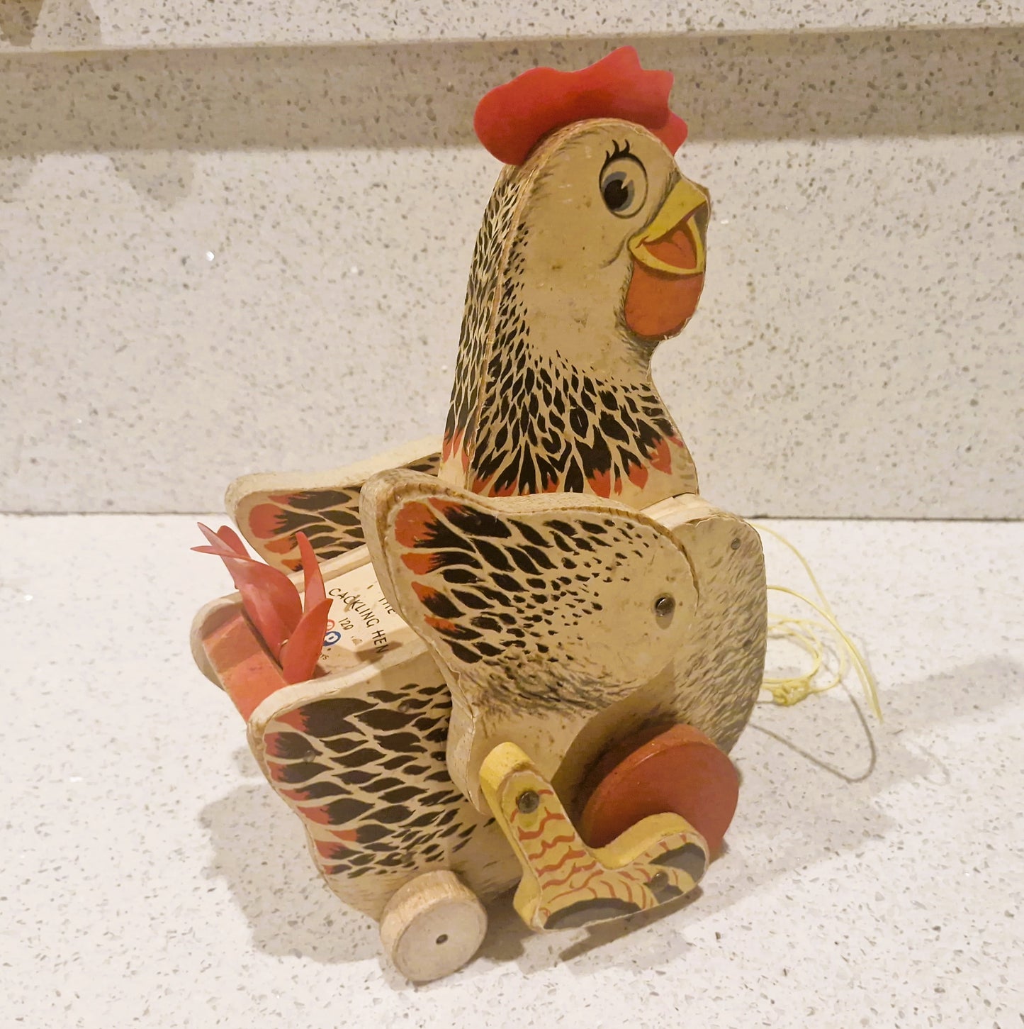 Cackling Hen by Fisher Price #120: Vintage Fisher Price Toys, chicken, Wooden, pull along toy, 1950s Fisher Price