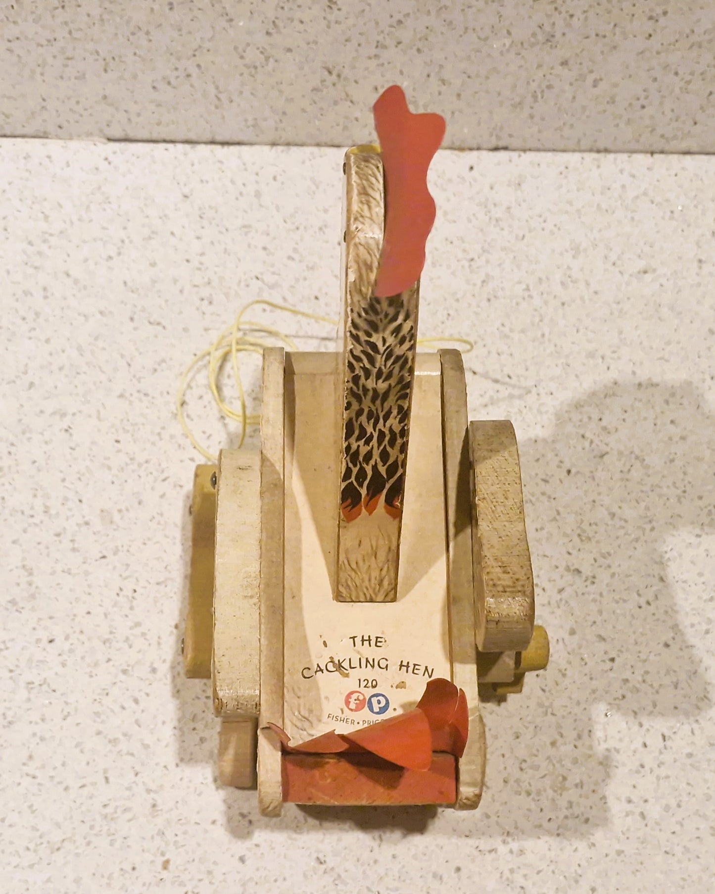 Cackling Hen by Fisher Price #120: Vintage Fisher Price Toys, chicken, Wooden, pull along toy, 1950s Fisher Price