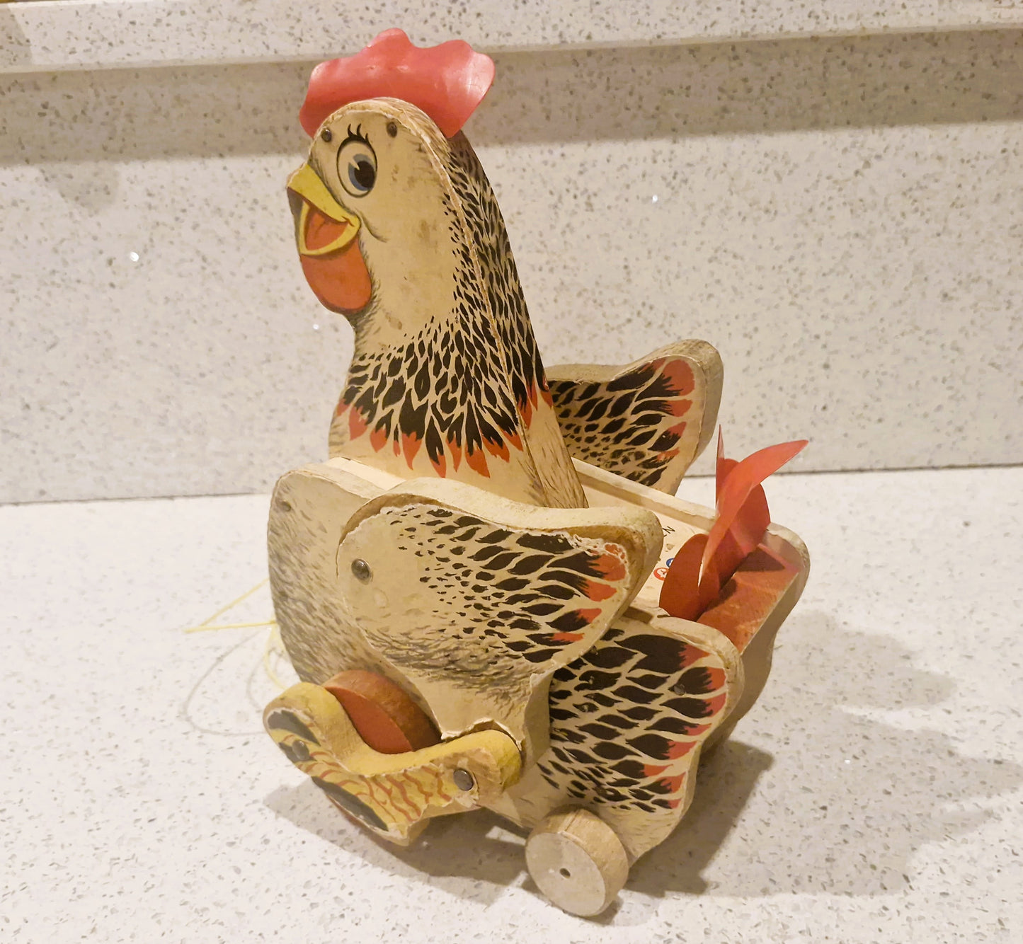 Cackling Hen by Fisher Price #120: Vintage Fisher Price Toys, chicken, Wooden, pull along toy, 1950s Fisher Price