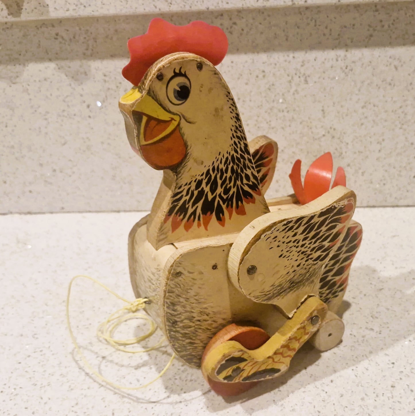 Cackling Hen by Fisher Price #120: Vintage Fisher Price Toys, chicken, Wooden, pull along toy, 1950s Fisher Price