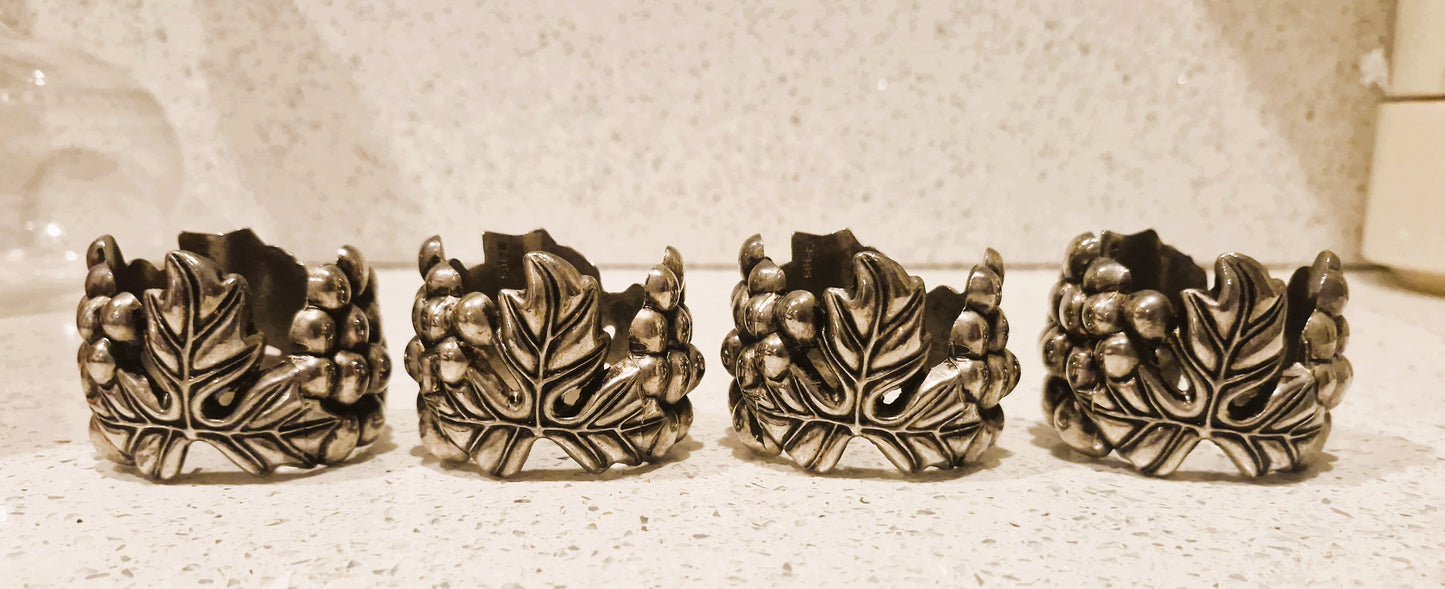 SILEA silver plated Grape Vine Napkin rings: Set of 4, Silver Plated Napkin Rings, Vintage