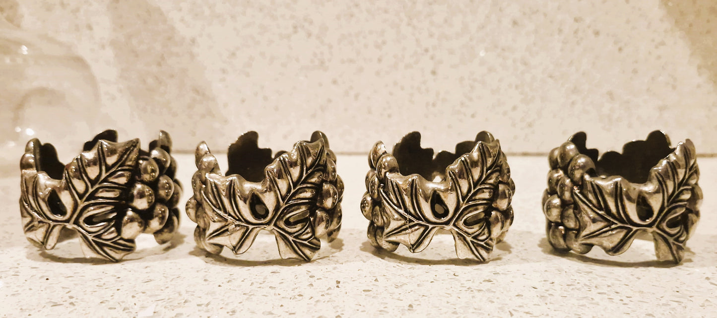 SILEA silver plated Grape Vine Napkin rings: Set of 4, Silver Plated Napkin Rings, Vintage