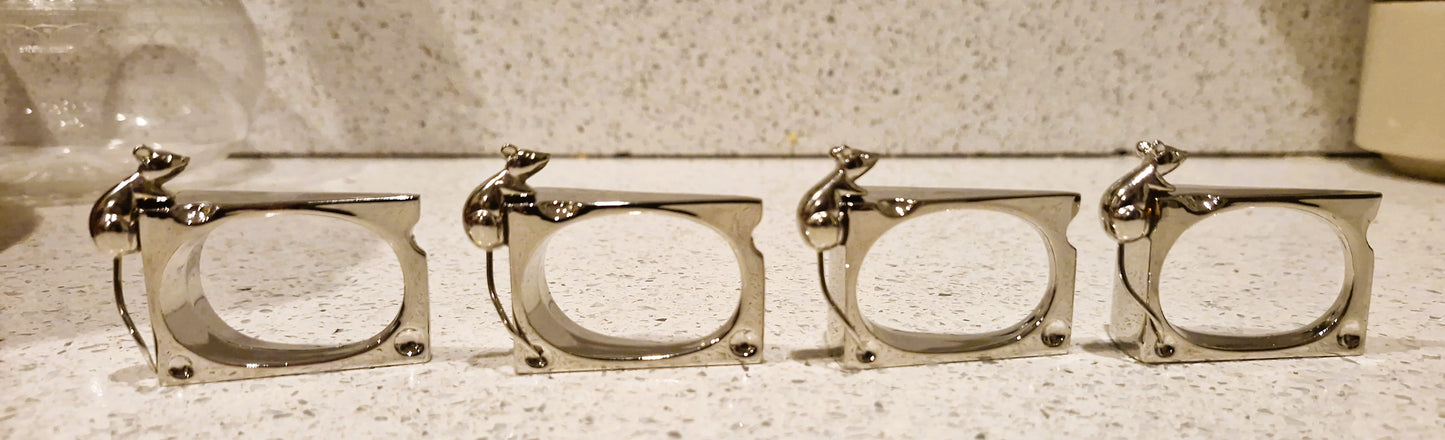SILEA silver plated Mice on Cheese Napkin rings: Set of 4, Silver Plated Napkin Rings, Vintage