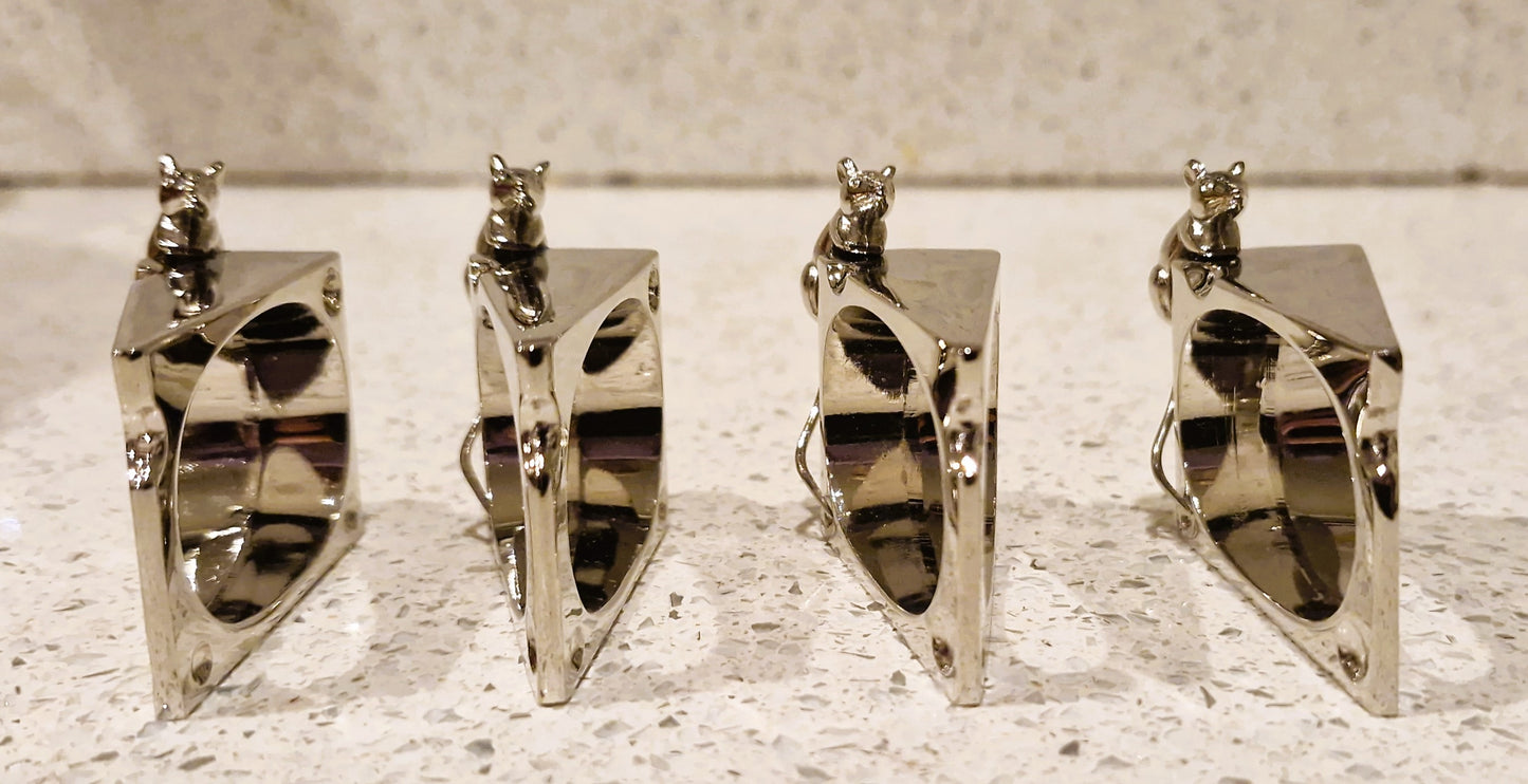 SILEA silver plated Mice on Cheese Napkin rings: Set of 4, Silver Plated Napkin Rings, Vintage