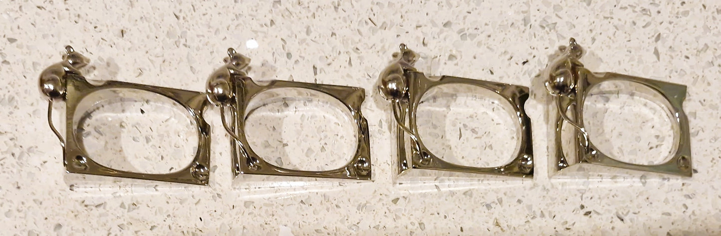 SILEA silver plated Mice on Cheese Napkin rings: Set of 4, Silver Plated Napkin Rings, Vintage