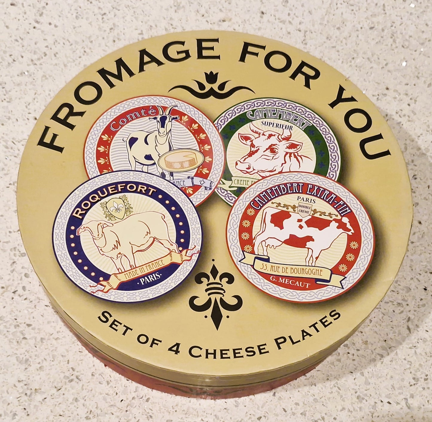 Vintage Cheese Plates, Camembert, comte, Roquefort, Fromage for you, Boxed set