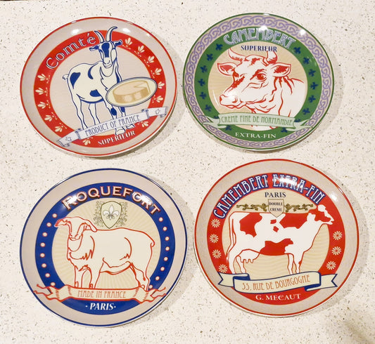 Vintage Cheese Plates, Camembert, comte, Roquefort, Fromage for you, Boxed set